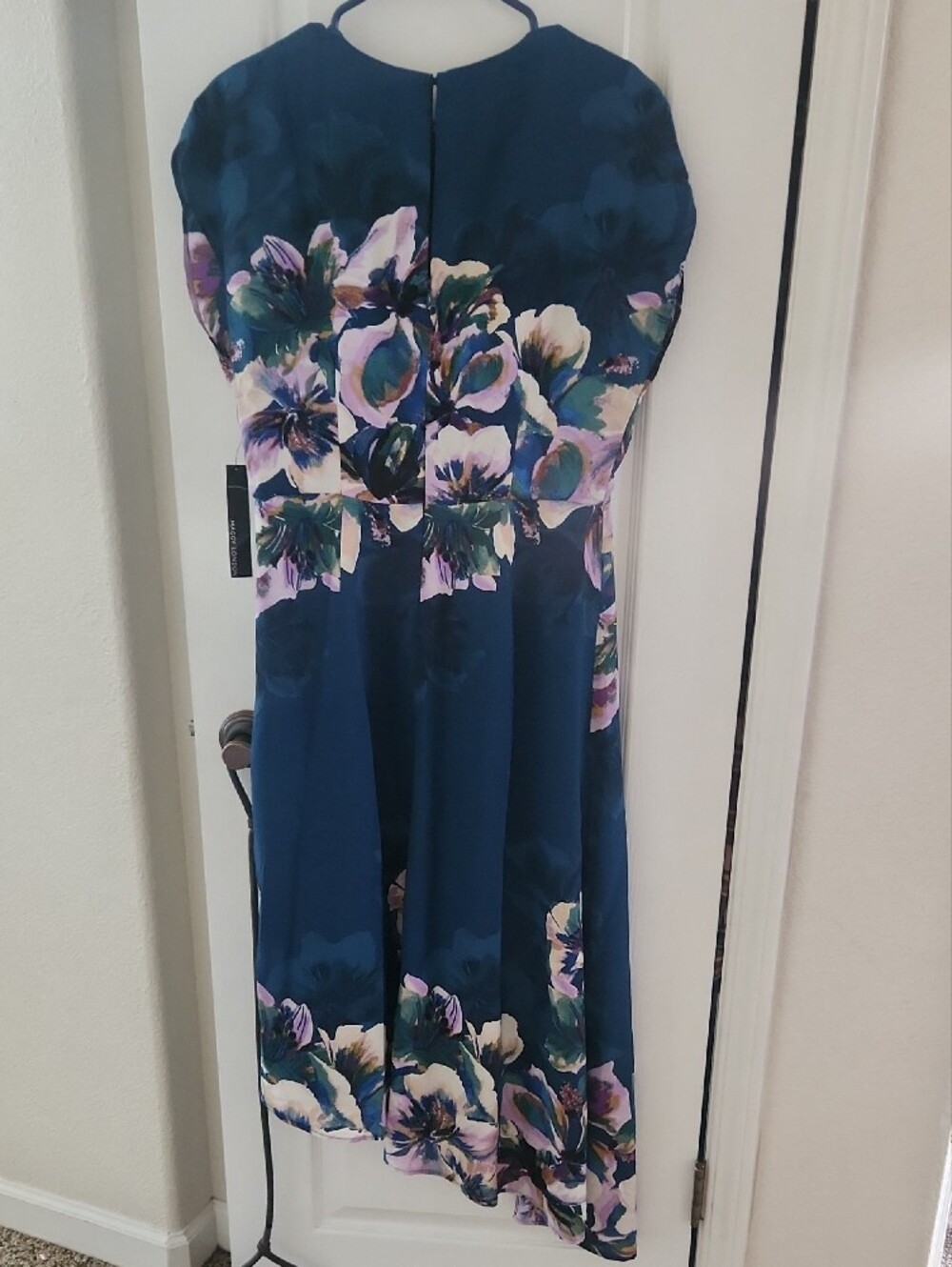 Maggy London Navy Blue Asymmetrical Floral Twist Dress - Picture 3 of 5